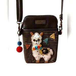 Llama  Olive black stripe cell phone crossbody bag by Chala